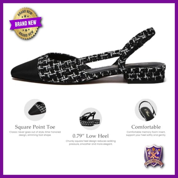 Slingback Flats with Pointed Toe, Low Heel, Leather Upper, Rubber Sole - Picture 3 of 7